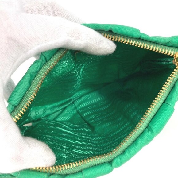 PRADA Cosmetics Pouch logo With strap Clutch bag Nylon Green - Picture 14 of 16
